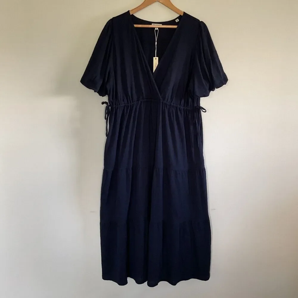 max studio london maxi dress Max Studio Dresses | Max Studio London Tiered Maxi Dress 2x Navy Puff Sleeve Cinched Elastic Waist | Color: Blue | Size: 2x